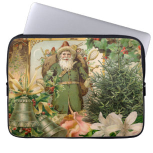 Gammaldags Grön Tomte Jul Collage Antik Laptop Fodral