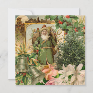 Gammaldags grön tomte jul collage antikt