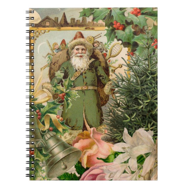 Gammaldags grön tomte jul collage antikt anteckningsbok (Framsidan)