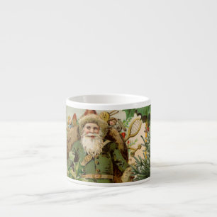 Gammaldags grön tomte jul collage antikt espressomugg