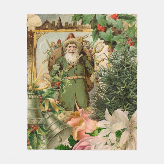 Gammaldags grön tomte jul collage antikt fleecefilt (Framsidan)