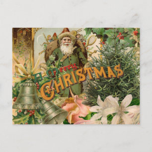 Gammaldags grön tomte jul collage antikt helg vykort