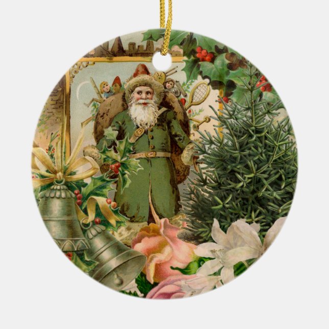Gammaldags grön tomte jul collage antikt julgransprydnad keramik (Framsidan)