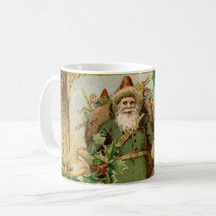 Gammaldags grön tomte jul collage antikt kaffemugg