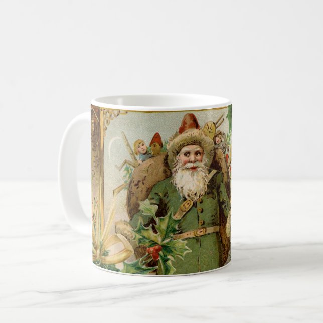 Gammaldags grön tomte jul collage antikt kaffemugg (Framsida vänster)