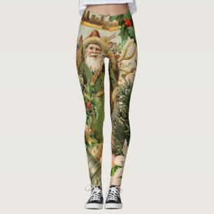 Gammaldags grön tomte jul collage antikt leggings