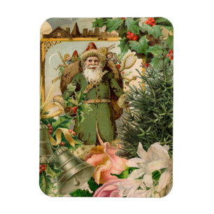 Gammaldags grön tomte jul collage antikt magnet