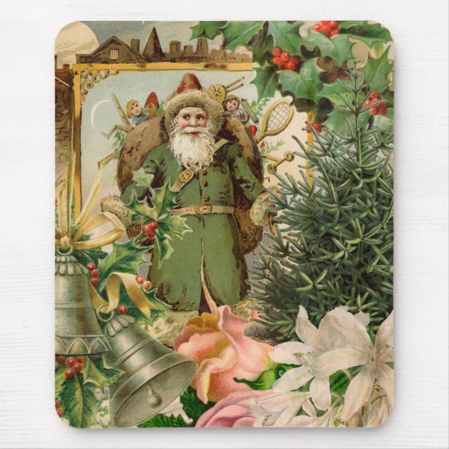 Gammaldags grön tomte jul collage antikt musmatta (Framsidan)