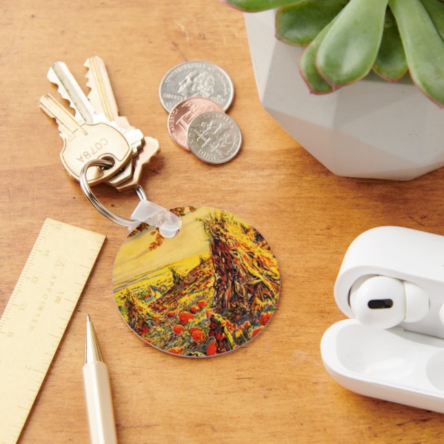 Gammaldags Halloween pumpafält med höstackar Nyckelring (Skrivbord)