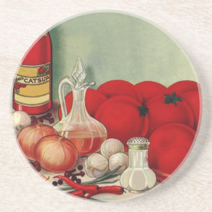 Gammaldags italiensk mat tomater lök paprika ketch underlägg sandsten