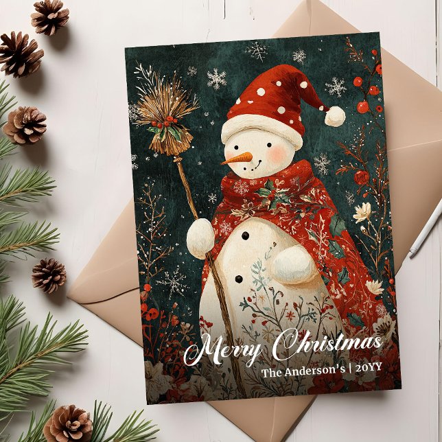 Gammaldags julgran julkort (Old Fashioned Christmas Snowman Holiday Card)