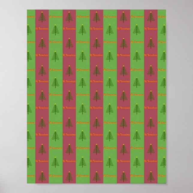 Gammaldags julgran mönster städsegrön poster (Framsidan)