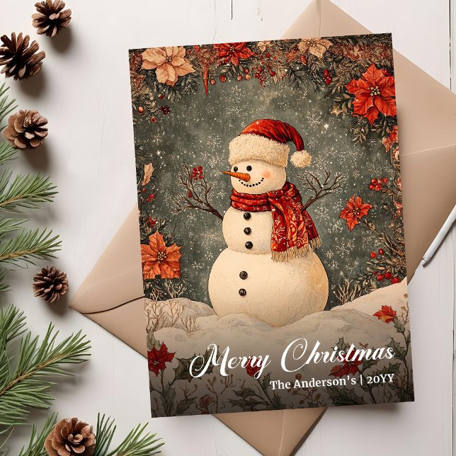Gammaldags julgran välkomst Mall (Old Fashioned Christmas Snowman Greeting Template)