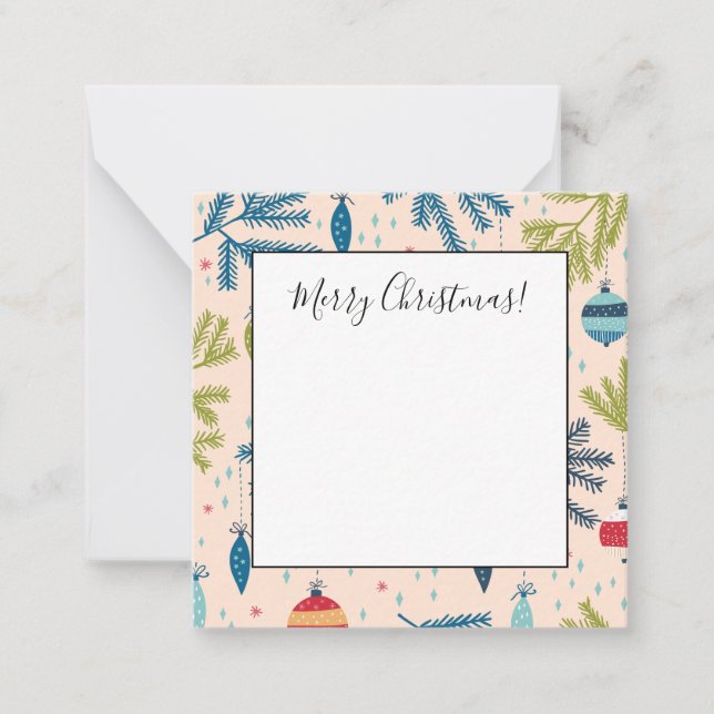 Gammaldags julgransprydnader som hänger i träden anteckningskort (Framsida)