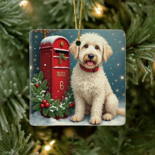Gammaldags julkort med Old English Sheepdog Julgransprydnad Keramik