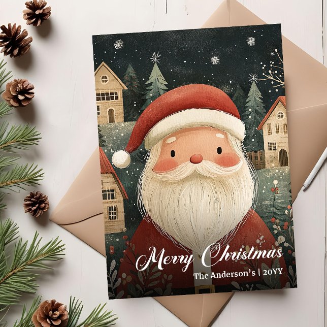 Gammaldags julkort med Santa och rustikt meddeland (Old fashioned Christmas Santa card rustic message)
