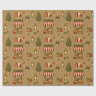 Gammaldags julmarknad Varm Taupe Inpackningspapper Presentpapper