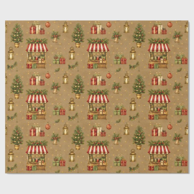 Gammaldags julmarknad Varm Taupe Inpackningspapper Presentpapper (Platt)