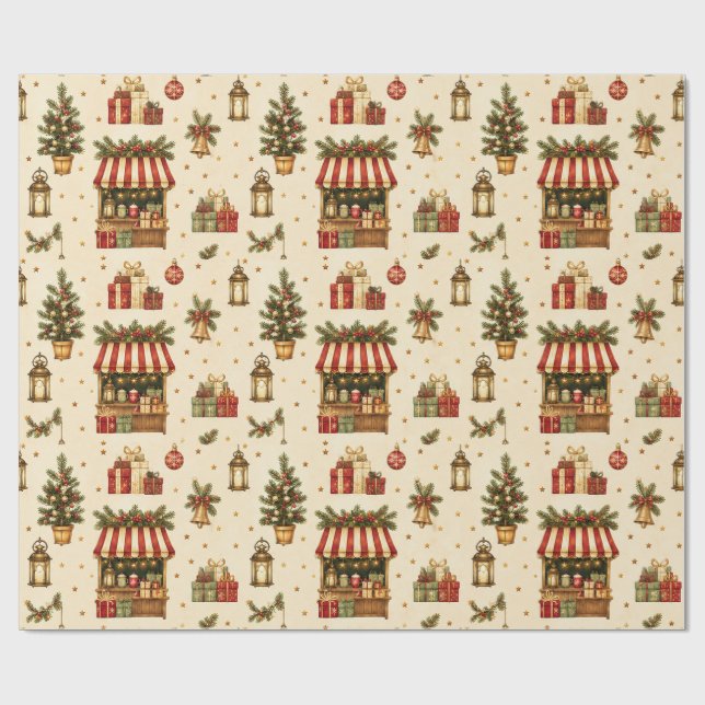 Gammaldags julmarknadsgrädde inslagspapper presentpapper (Platt)