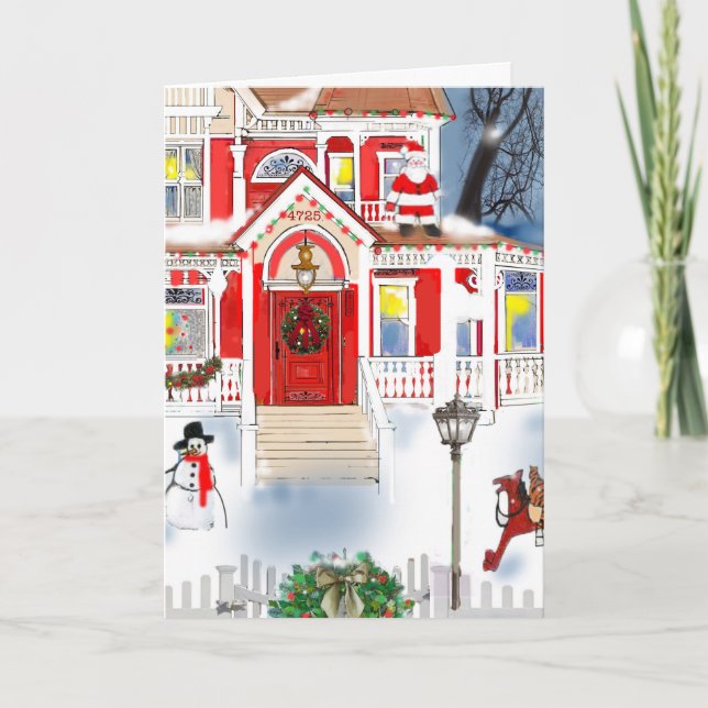 Gammaldags julscen Viktorianskt hus Snö Kort (Framsida)