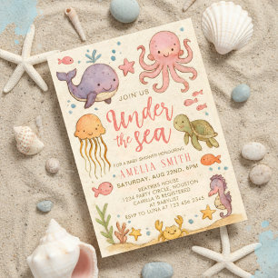 gammaldags konst under havet baby shower inbjudningar