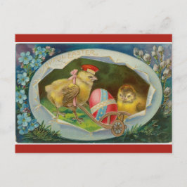 Gammaldags kyckling levererar påskägg vykort