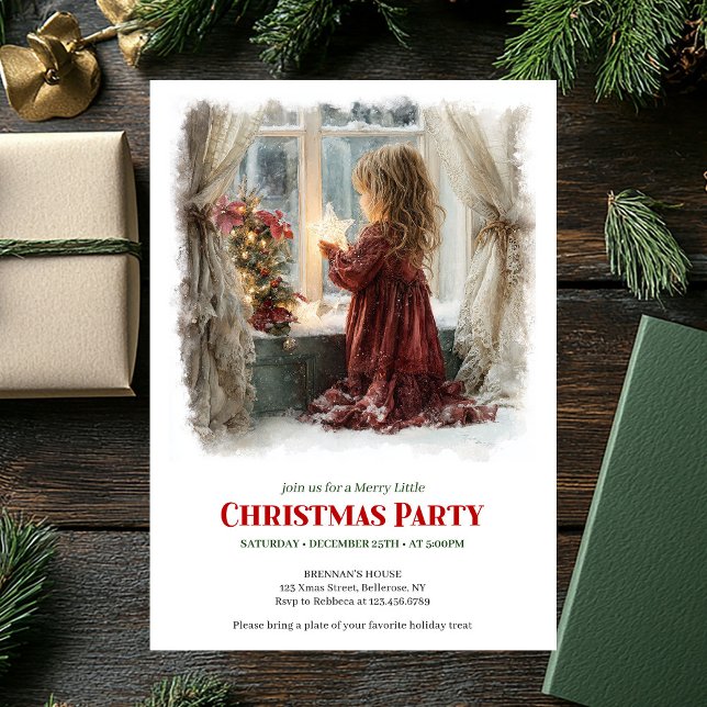 Gammaldags liten flicka som håller lysande stjärna inbjudningar (Old fashioned little girl holding shining star download invitation

)