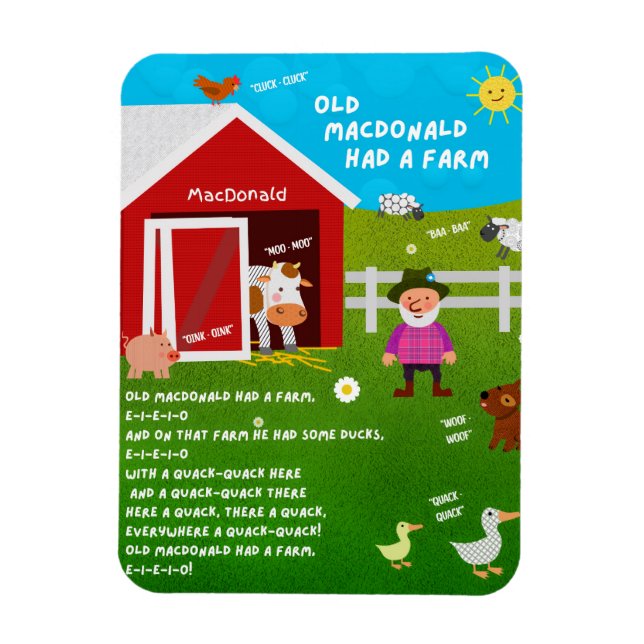 Gammaldags MacDonald hade en bondgård Nursery Rhym Magnet (Vertikal)
