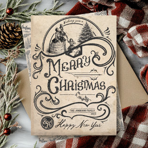 Gammaldags Merry Christmas Carol Dickens Julkort