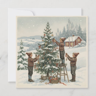 Gammaldags nordisk julgran julkort