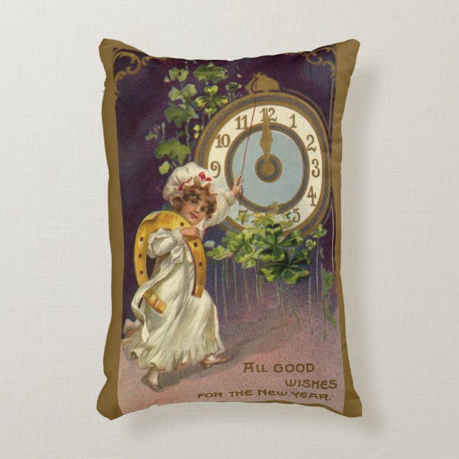 Gammaldags Nyårsafton Irlands Klockan Midnatt Prydnadskudde (Framsidan(Vertikal))