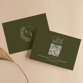 Gammaldags Olivgrön Elegant Bröllops QR-kod OSA Kort
