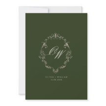 Gammaldags Olivgrön Elegant Monogram Bröllop
