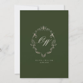 Gammaldags Olivgrön Elegant Monogram Bröllop Inbjudningar