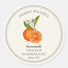 Gammaldags orange marmalade hemgjord sylt burk runt klistermärke