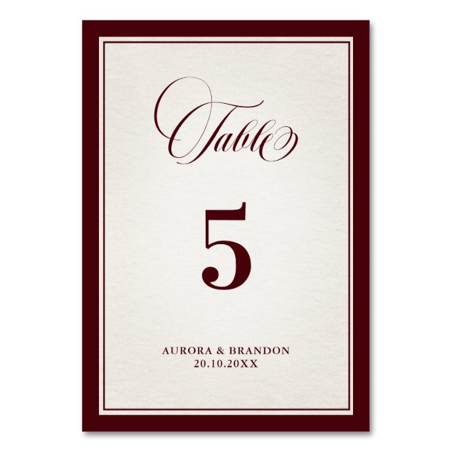 Gammaldags Pengar Modern Formell Burgunder Lyx Brö Bordsnummer (Framsidan)