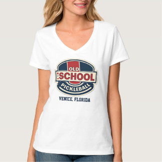 Gammaldags Pickleball Dam T-shirt med V-ringning