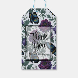 Gammaldags plommonfärgad magenta blommande fjärila presentetikett