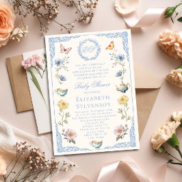 Gammaldags Regency-Floralt Tekalas för Pojkbarn Ba Inbjudningar