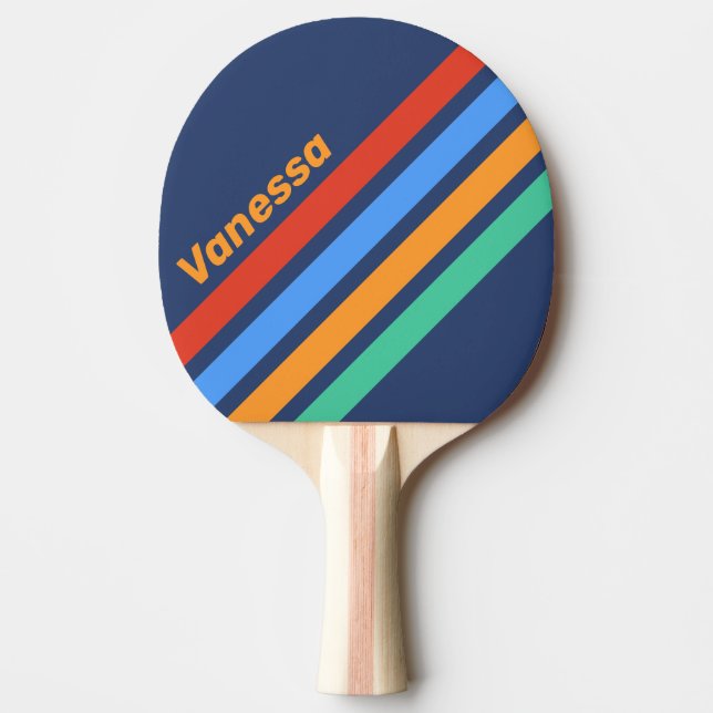 Gammaldags regnbågsfärgade diagonala ränder med na pingisracket (Framsidan)