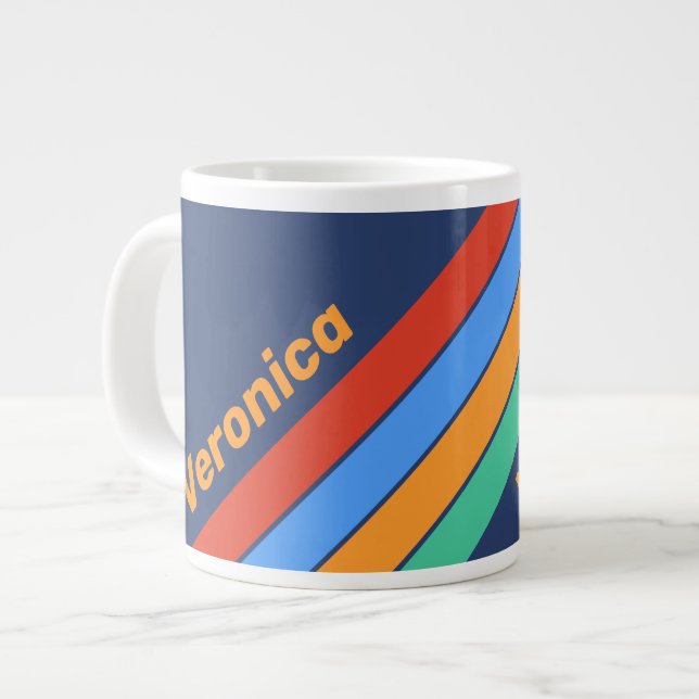 Gammaldags Retro Regnbågsränder med namn Jumbo Mugg (Framsida vänster)