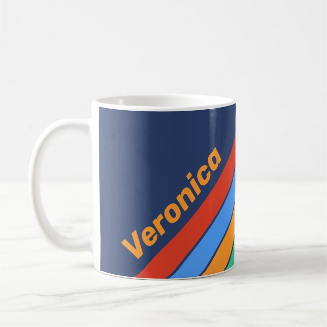 Gammaldags Retro Regnbågsränder med namn Kaffemugg (Vänster)