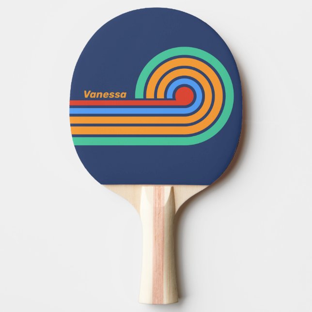 Gammaldags Retro Regnbågsränder med Namn Pingisracket (Framsidan)