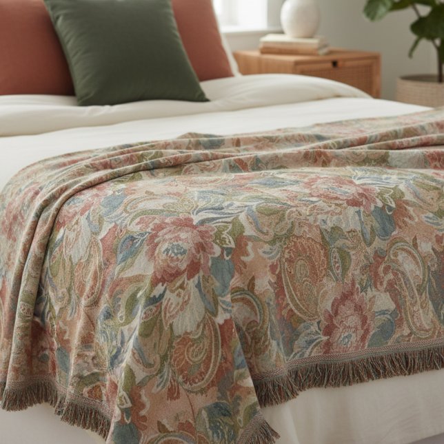 Gammaldags Ros Paisley Botanisk Äng Filt (Floral throw blanket)