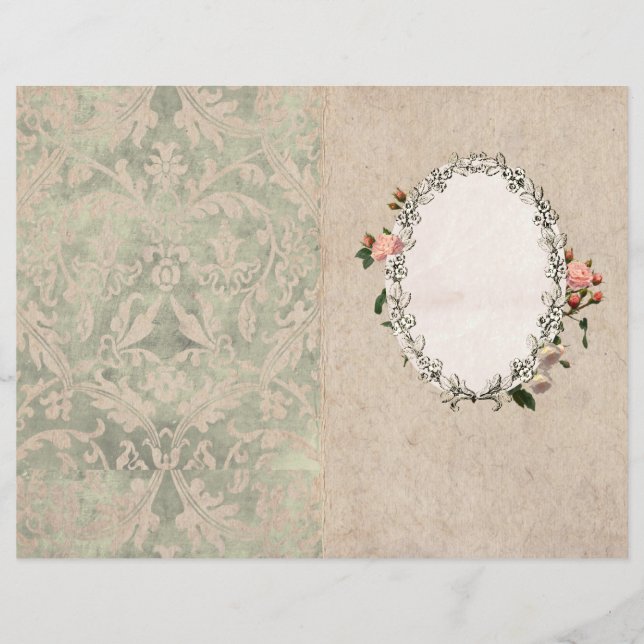 Gammaldags Rosa Ros Gräns Dagboks Titelsida (Framsida)