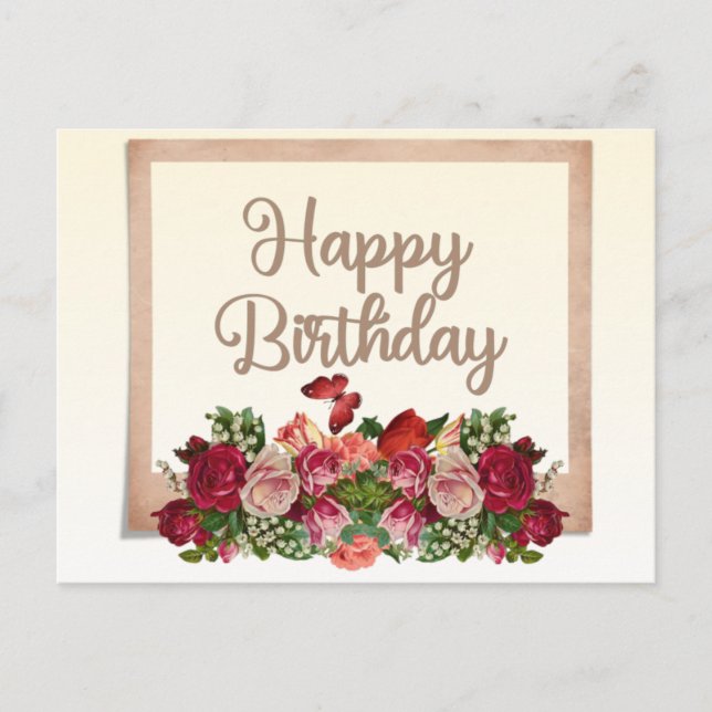 Gammaldags rosor, Liljekonvalj Glad födelsedag Vykort (Framsida)