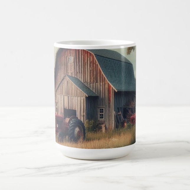 Gammaldags rustik lada och gamla traktorer kaffemugg (Center)