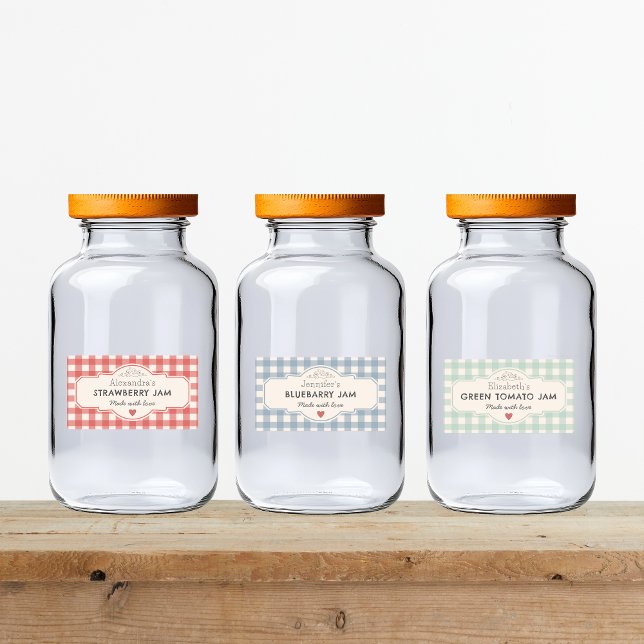 Gammaldags rutigt kärlekskrus klistermärke (Vintage Gingham Made With Love Jar Labels)