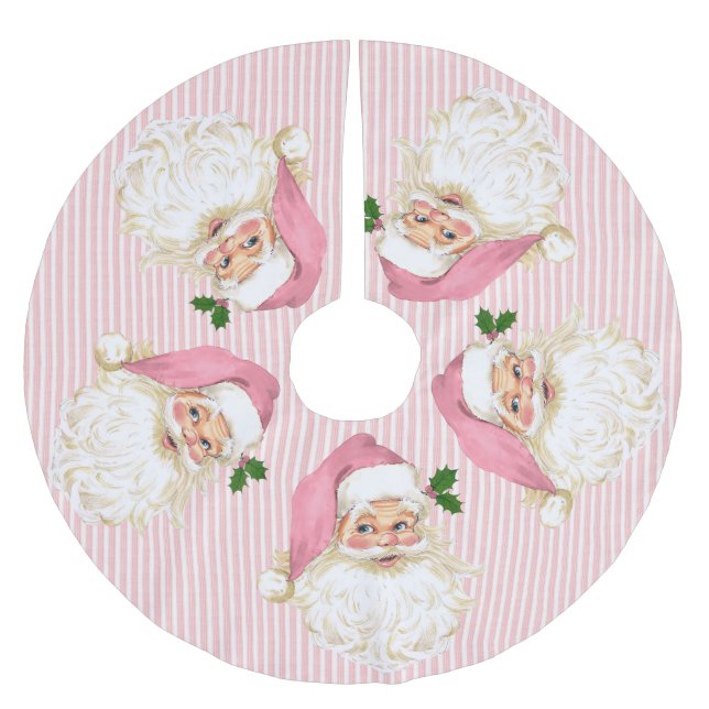 Gammaldags Santa Claus Rosa Rand Brushed Julgransmatta Borstad Polyester (Framsidan)