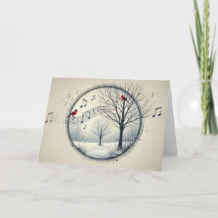 Gammaldags Santa Snöig Skogsterräng Ren Fåglar 1 Helgkort